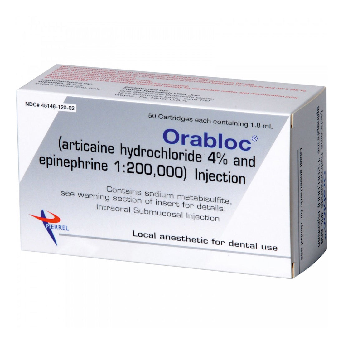 Pierrel Pharma SRL 2101052 Orabloc Articaine 4% With Epinephrine 1:200,000 50/Bx Pierrel Pharma SRL 2101052 Orabloc Articaine 4% With Epinephrine 1:200,000 50/Bx